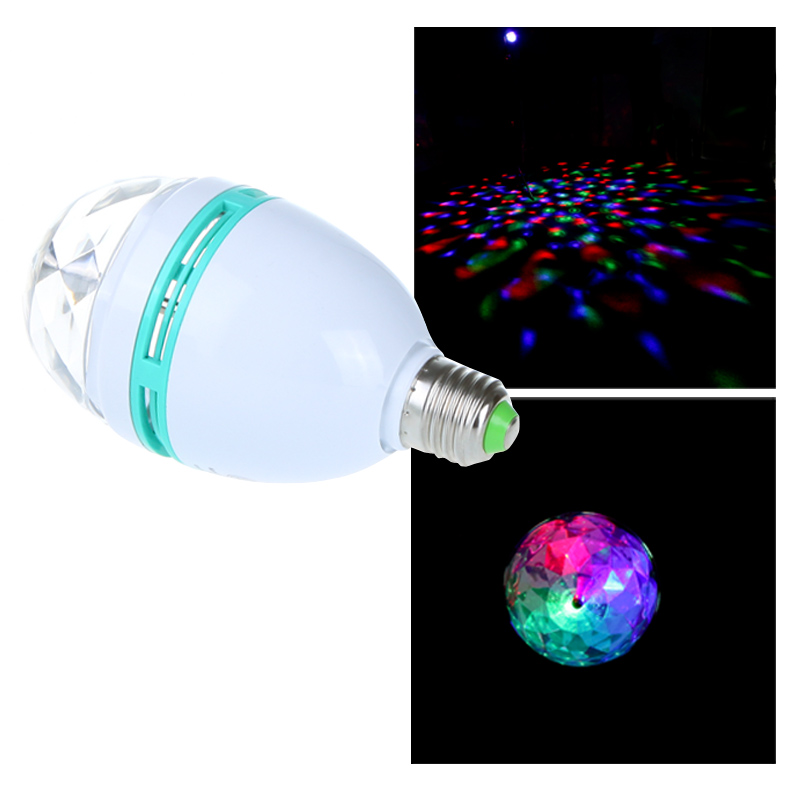 3W E27 Tam Renkli LED Kristal Oto Döner Sahne DJ Lambası Ampul3
